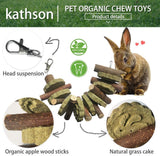 kathson 4PCS Bunny Chew Toys for Teeth Grinding, Chinchilla Treats Organic Bamboo Sticks Natural Fruitwood Branches for Rabbits Guinea Pigs Hamsters (Fruitwood Sticks+Alfalfa Cakes)