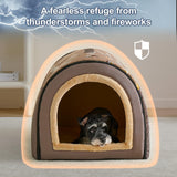 Jiupety Indoor Dog House, 2-in-1 Portable Foldable House Bed with Cover, Pet Tent & Cave Bed for Medium Dogs, XL(28"×21"×19"), Up to 40 Lb, Brown