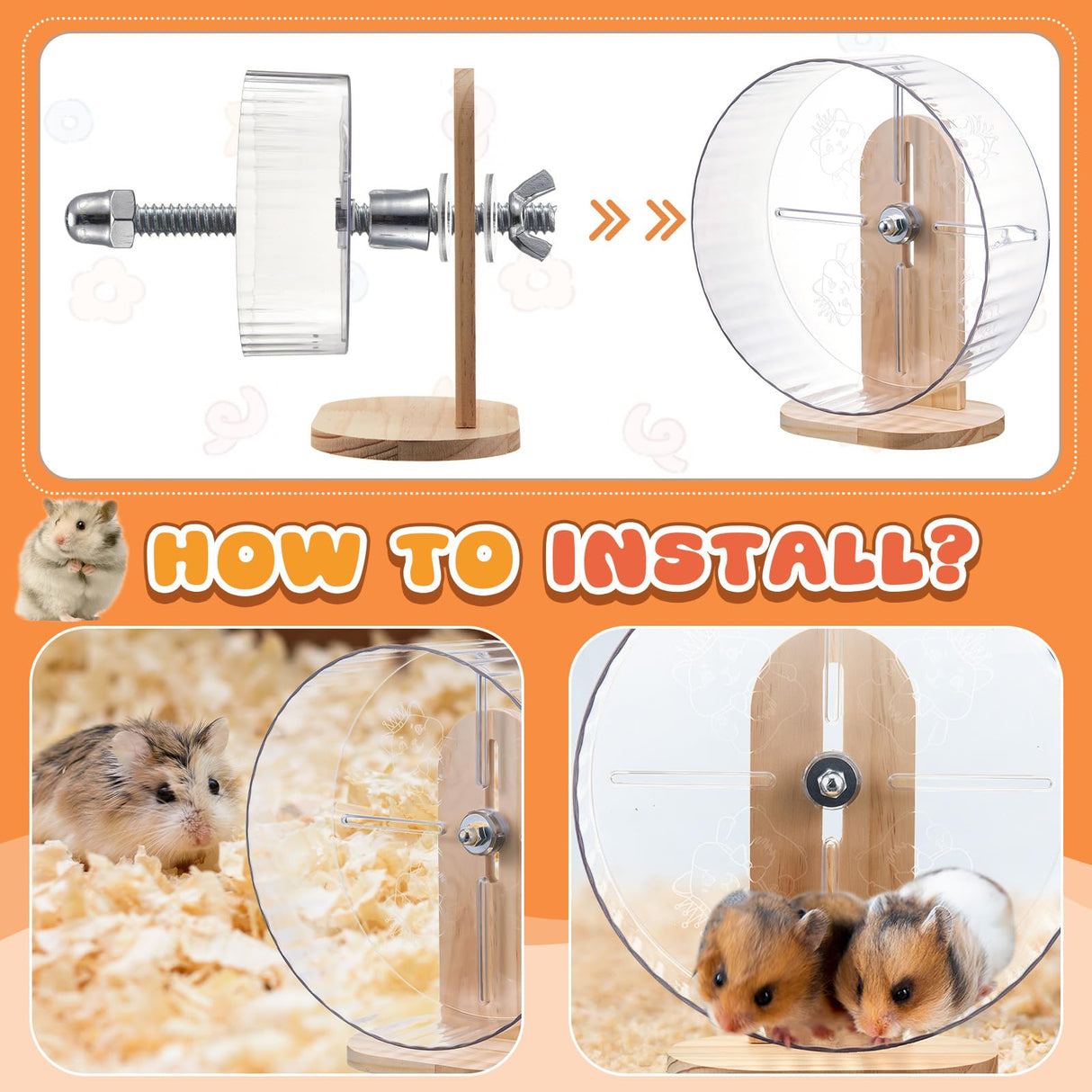 Sonwyoung 18 Pcs Hamster Cage Accessories, Silent Hamster Wheel, 15 Chew Toys Set, Maze Wood House and Water Bottle Set for Rat Mice Small Animals Habitat (Fun Interactive Style)