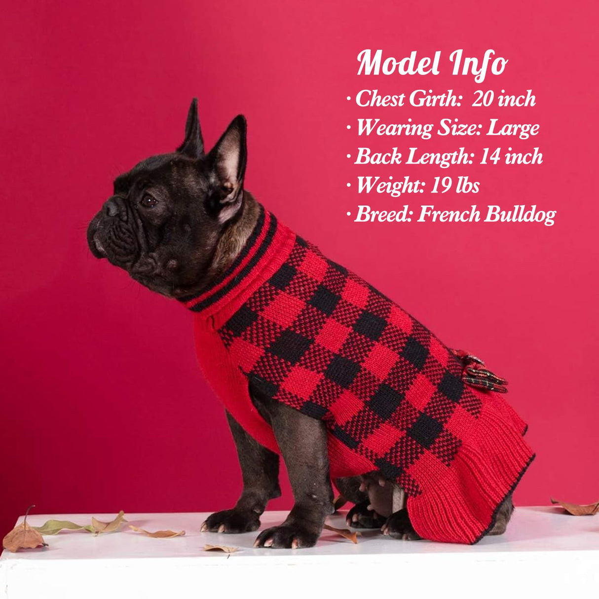KYEESE Christmas Dog Sweater Dress for Medium Dogs with Leash Hole Classi Checkered Pet Sweaters Dog Christmas Outfit with BowtieTurtleneck Dogs Apparel for Winter, XXXL