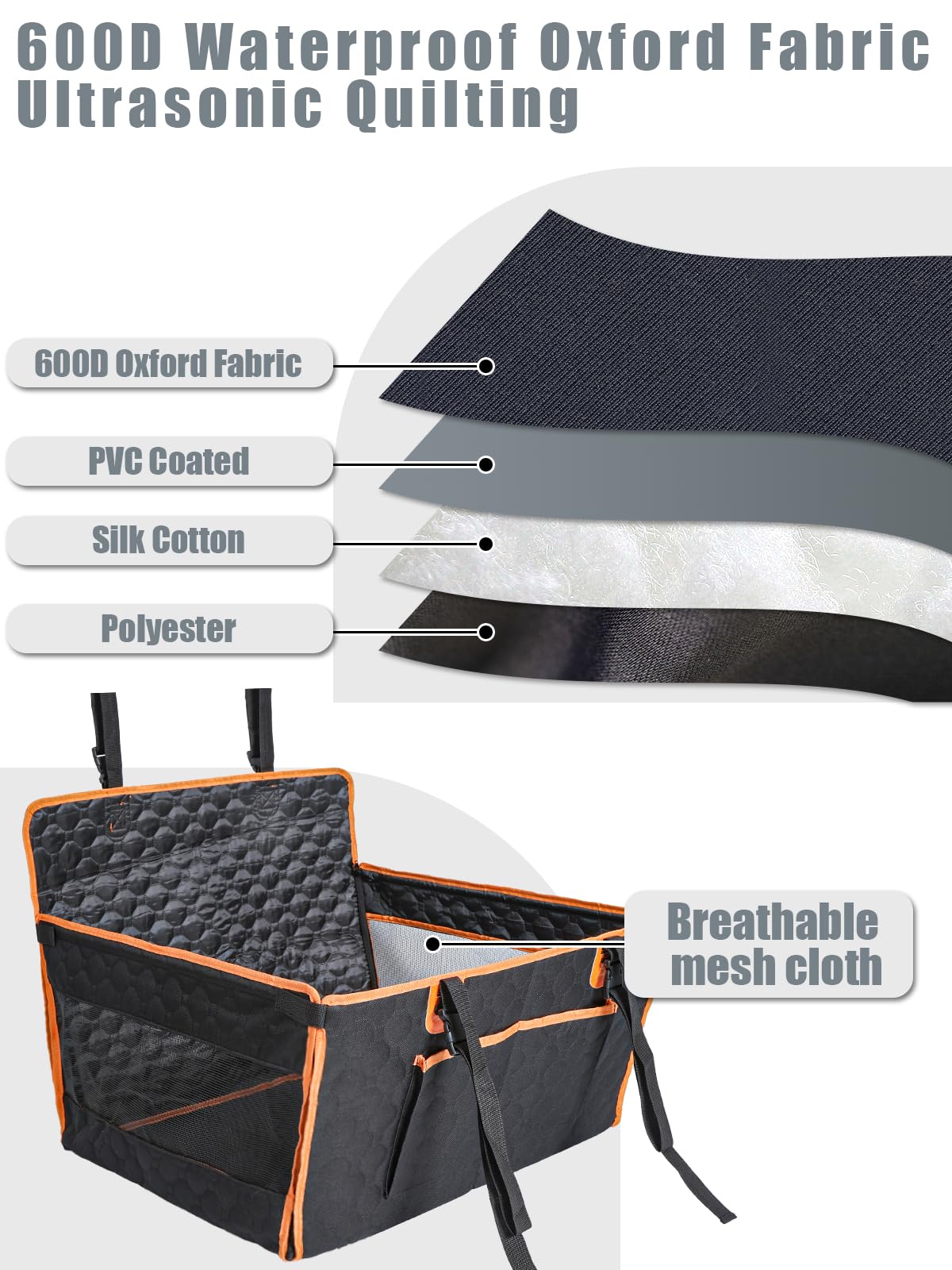 Prpeko Dog Car Seat for Large Dogs,Waterproof Fabric with Breathable Mesh&Adjustable Dog Seat Belt for Car,Dog Bed for Back Seat Up to 40 LB-Medium Orange