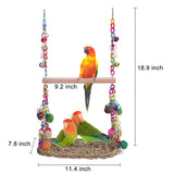 FrgKbTm Bird Swing Toys with Wood Perch, Seagrass Woven Parrot Platform Bird Climbing Hanging Hammock Bird Perch Stand Chewing Toy for Parakeets,Budgie, Conure, Cockatiel,Lovebird
