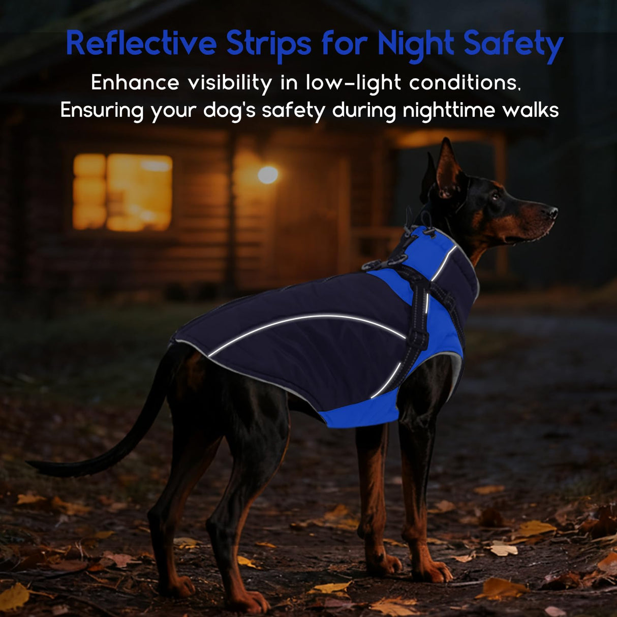 ASENKU Reflective Dog Coat with Built-in Harness, Windproof Fleece-Lined Dog Jacket for Small, Medium, Large Dogs, Warm Winter Vest with Turtleneck & Zipper (Navyblue M)