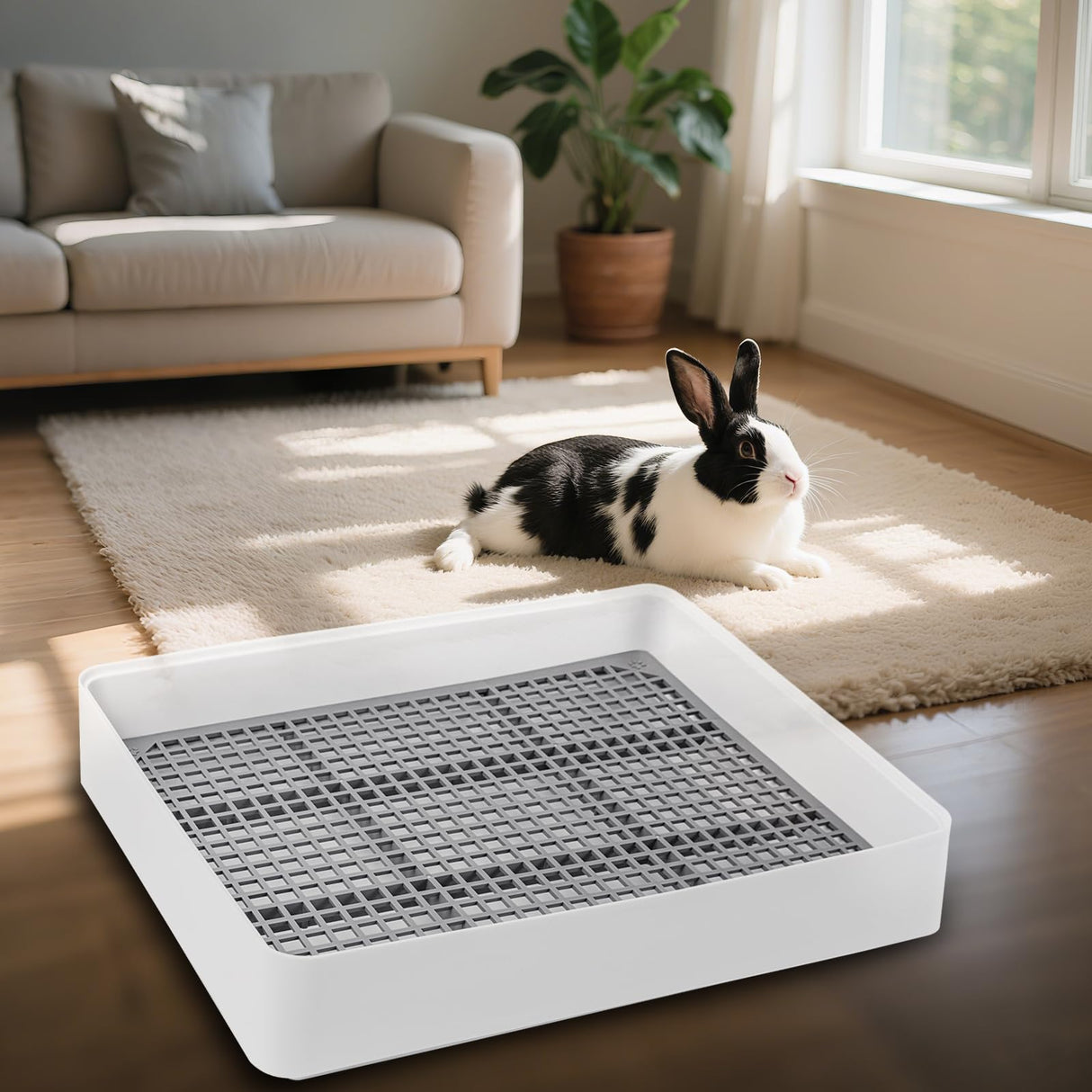 Seuqhck 2 Pack Rabbit Litter Box with Grate, Large Shallow Bunny Litter Box Tray Plastic Guinea Pig Training Pan for Small Animals, Hamster, Hedgehog, Chinchillas, 14.5 x 11.6 x 2.5 Inch