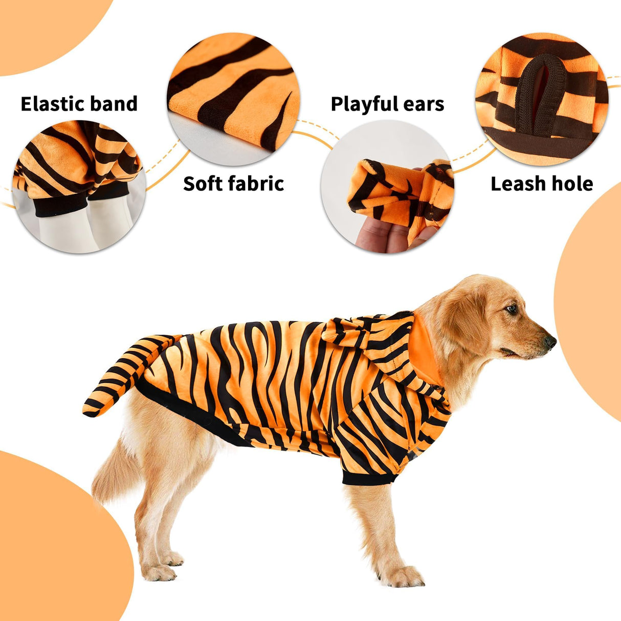 DELIFUR Dog Tiger Costume - Dog Funny Hooded Halloween Cosplay Funny Costume for Small Medium Dogs Pet Special Events Photo Props Accessories (Yellow, X-Large)