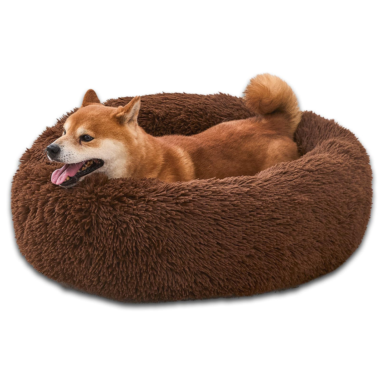 Comfort Donut Dog Bed for Small Dogs, Cat Bed & Pet Bed for Indoor Use, Medium Size with Soft Plush, Round Dog Beds for Large Dogs and Cats(Coffee,36''Lx36''Wx8''Th)