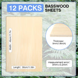 12 Pack Basswood Sheets for Crafts 12 x 18 x 1/8 in, 3mm Thick Unfinished Plywood for Laser Cutting & Engraving, DIY Ornaments and Architectural Model