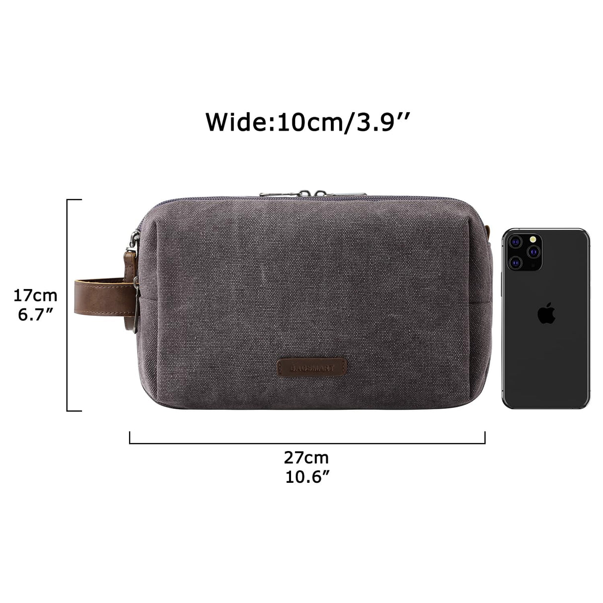BAGSMART Toiletry Bag for Men, Canvas Travel Toiletry Organizer Dopp Kit Water-resistant Shaving Bag for Toiletries Accessories,Grey-Medium