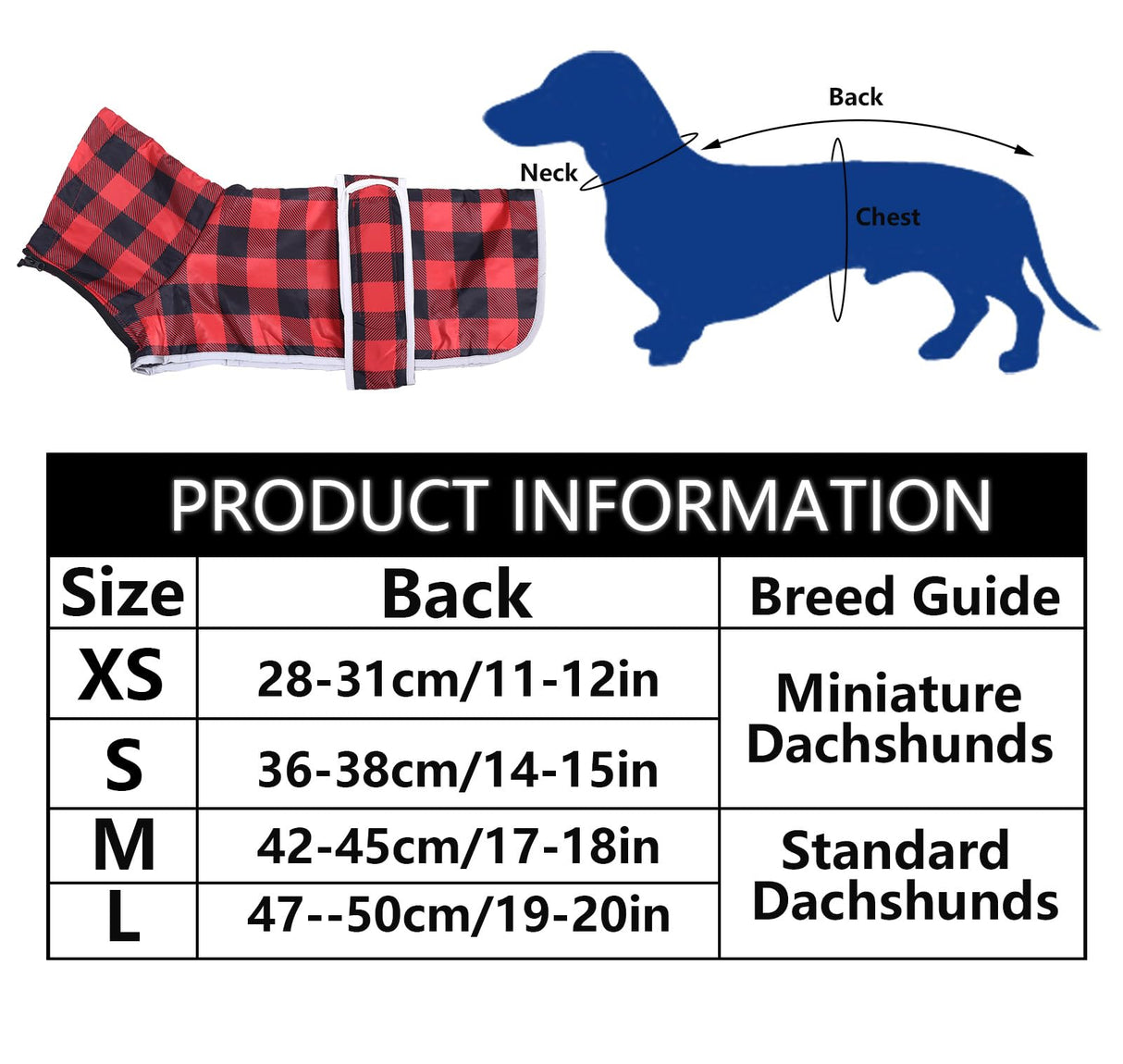 Geyecete Dachshund Winter Coat Grid Waterproof Dog Coats Quilted Dog Jacket Thermal Coat,with Warm Flannel Lining Outdoor-Red-S