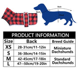 Geyecete Dachshund Winter Coat Grid Waterproof Dog Coats Quilted Dog Jacket Thermal Coat,with Warm Flannel Lining Outdoor-Red-S