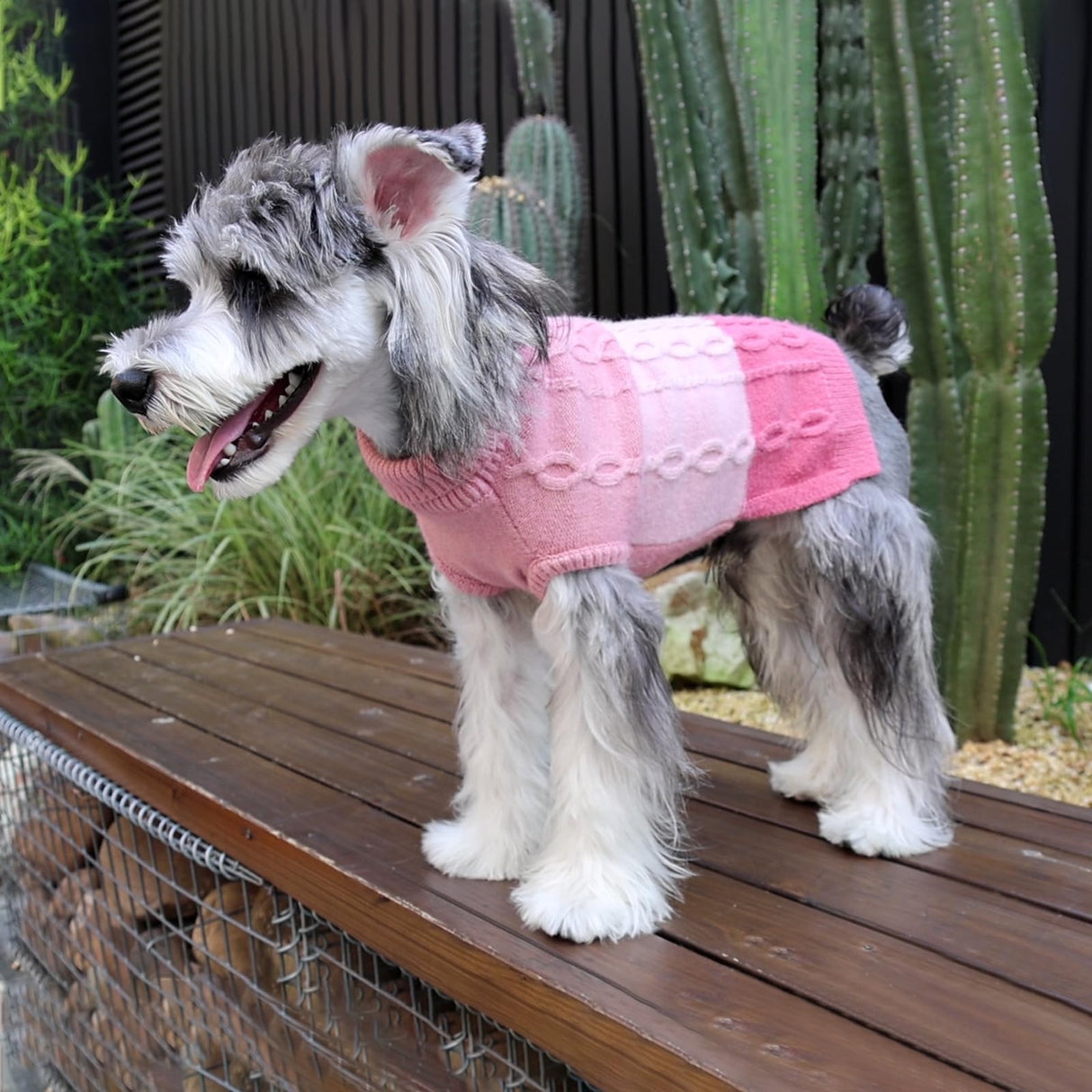 DELIFUR Color Block Dog Sweater - Knitted Turtleneck Cat Knitwear Warm Dog Coats with Classic Cable Fall Winter Clothes for Medium Dog Girl (Pink, XX-Large)