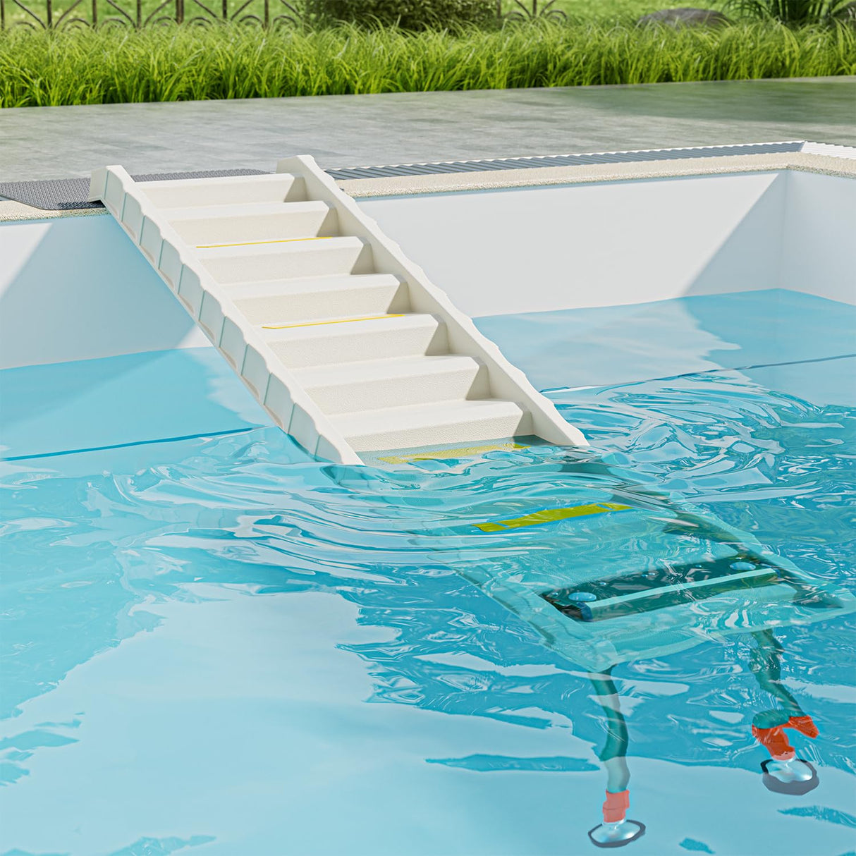 Foldable Dog Pool Ramp with 33" Legs for Free Height Adjustment,Safe & Easy Access Dog Water ramp for Pool, Pool Ramp for Dogs Up to 200lbs (White)