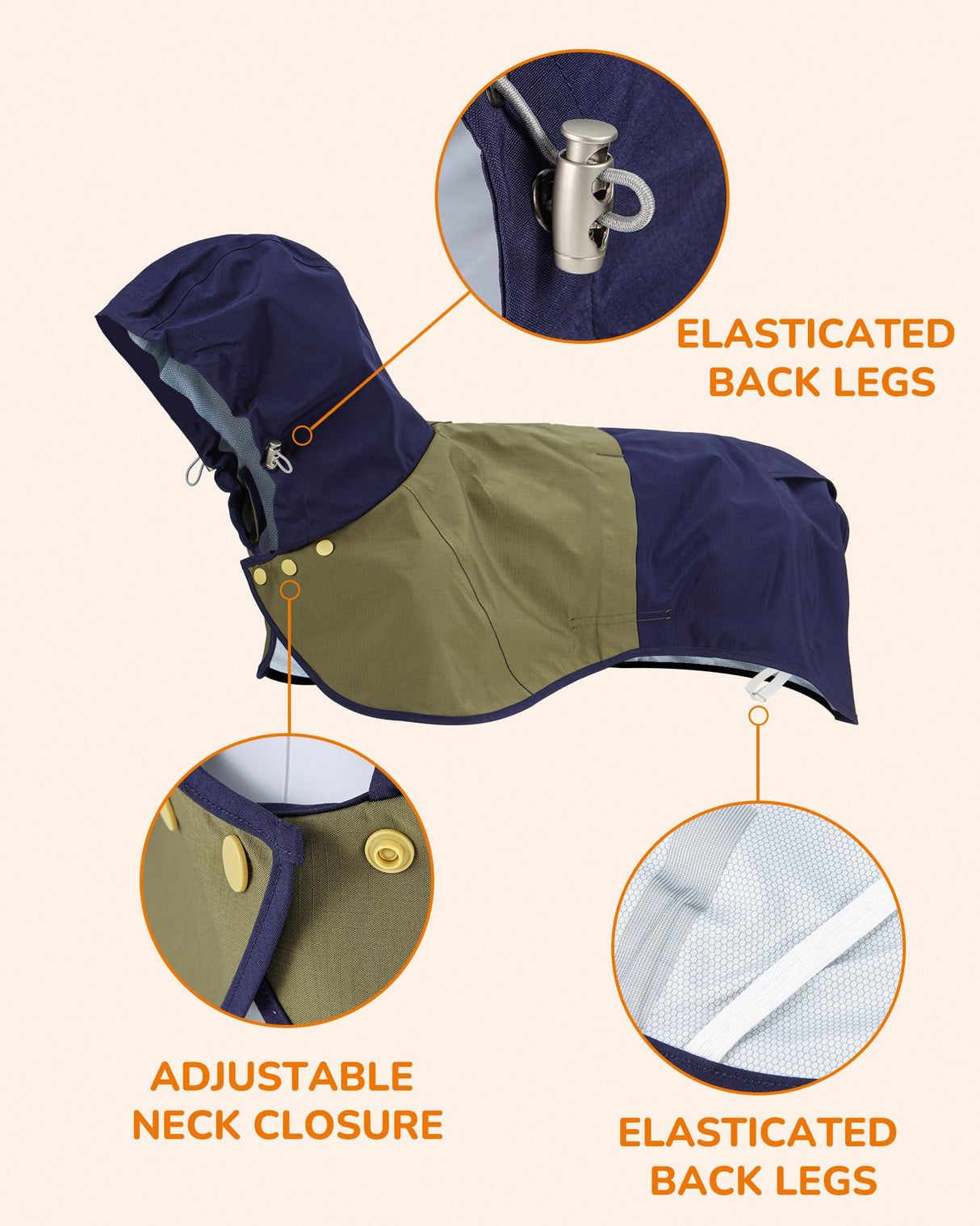 AOKOWN Waterproof Dog Raincoat with Hood, Extended Coverage Rain Jacket for Large Dogs, Wind-Resistant Secure Fit with Leg Straps, Reflective, Leash Hole, Easy Hook & Loop Fastener On/Off, Blue, XL