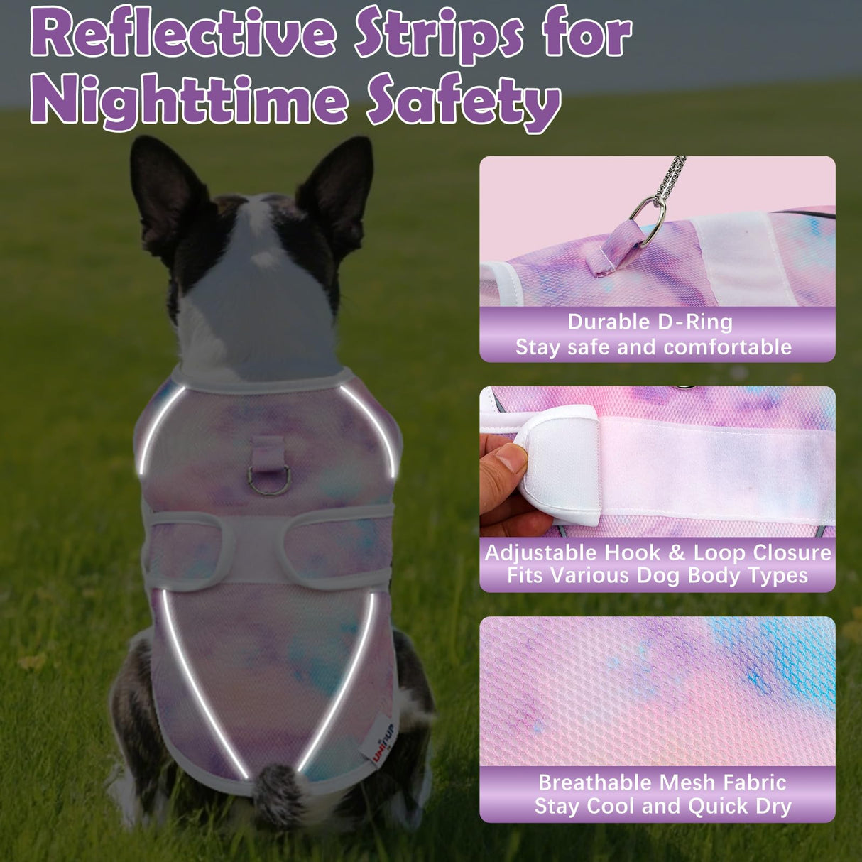 UNIPUP Dog Cooling Vest – Lightweight Pet Cooling Shirt 3D Breathable Mesh, Reflective Strips & UV Protection for Walking, Hiking, Park – Adjustable Fit Dog Cooler Jacket with D-Ring U-DCV03M