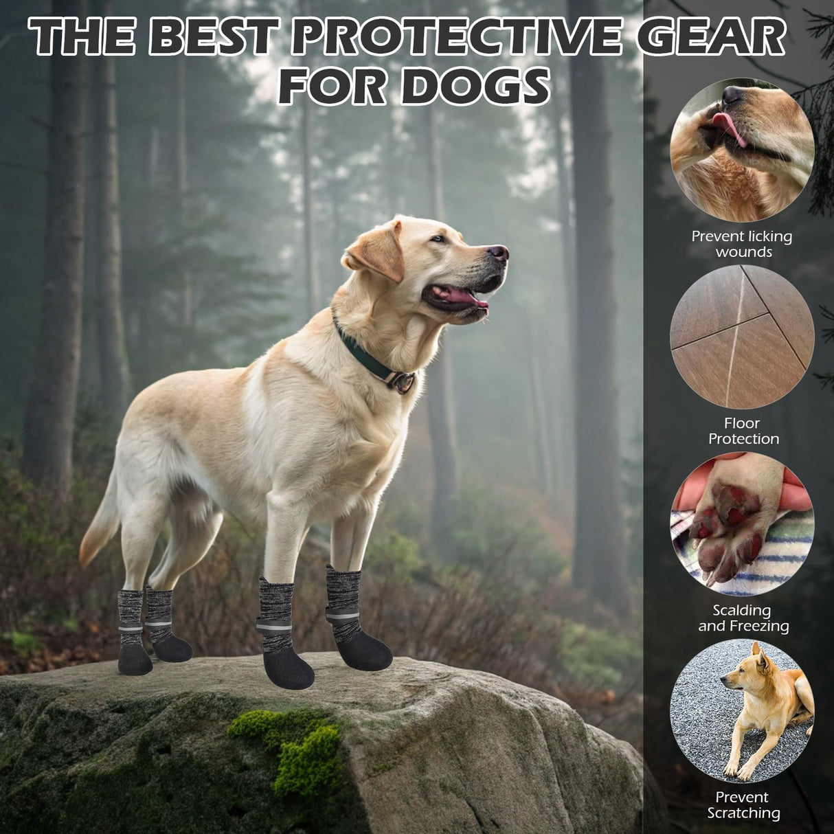 EXPAWLORER Anti Slip Dog Socks to Prevent Licking Paws, Shoes for Winter Snow, Boots & Paw Protectors with Grippers, Waterproof Booties for Hardwood Floors for Small Medium Large Senior Dogs Black S