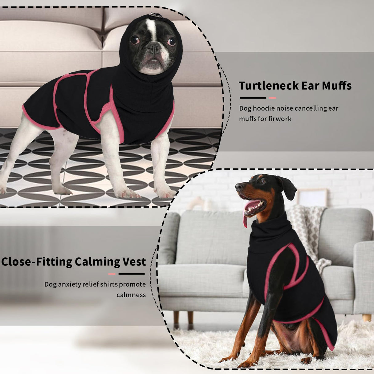 DENTRUN Dog Calming Vest Anxiety Relief Shirts with Ear Wraps, Soft Dog Hoodie Noise Cancelling Ear Muffs for Firwork, Comfort Winter Warm Sweater Turtleneck Cold Weather Cozy Coat for Medium Dog
