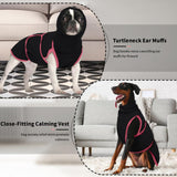 DENTRUN Dog Calming Vest Anxiety Relief Shirts with Ear Wraps, Soft Dog Hoodie Noise Cancelling Ear Muffs for Firwork, Comfort Winter Warm Sweater Turtleneck Cold Weather Cozy Coat for Medium Dog