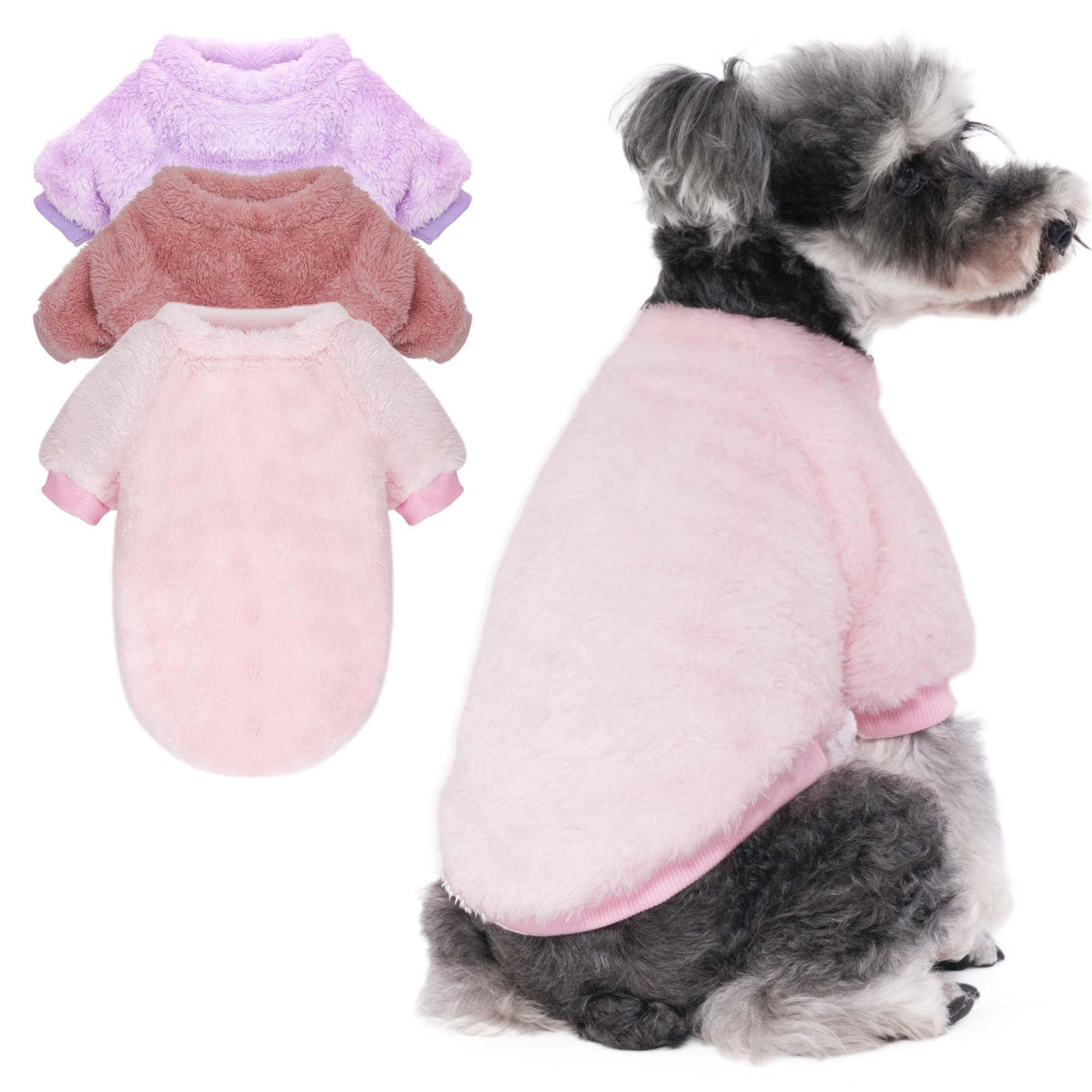 SEKUMDAN Dog Sweaters Clothes Coat for Small Dogs Boy or Girl Cat Puppy Coat Sweatshirts Soft Warm Fluffy Winter Jacket Apparels (Old Rose,Pale Pink,Pale Lavender, Large)