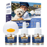 Dog Pheromone Calming Diffuser 4 In 1 Appeasing Pet Pheromones Diffuser to Calm Kit (Plug in+ 3 Pack 48ml Refill) for Anxiety Relief Reduce Barking Aggression Fighting Stress 90 Day Supply(Tasteless)