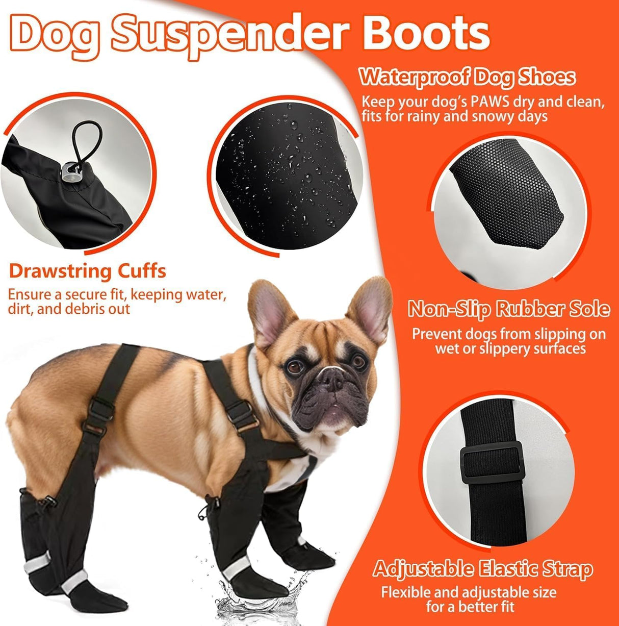Dog Suspender Boots, Large Dog Rain Boots, Waterproof Doggy Winter Boot Snow Pants, Paw Protectors Legging Shoes with Suspenders,Anti-Slip Reflective Rain Boot for Walk Hike Outdoor Snowy(M,Blacke)