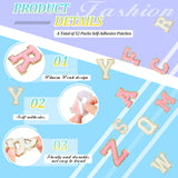 WILLBOND 52 Pcs Chenille Letter Patches Bulk Self Adhesive Letter Patches for Backpacks Stick on Letters Embroidered Applique Patch for Clothing Hats Halloween Christmas Supplies(White, Pink)