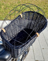 Wiklibox Natural Wicker Dog Bike Basket - 100% Organic Rattan Pet Carrier with Protective Grille - Eco Friendly Design - Soft Cotton Cushion & Mounting Bracket for Secure Bicycle Rear Luggage Rack