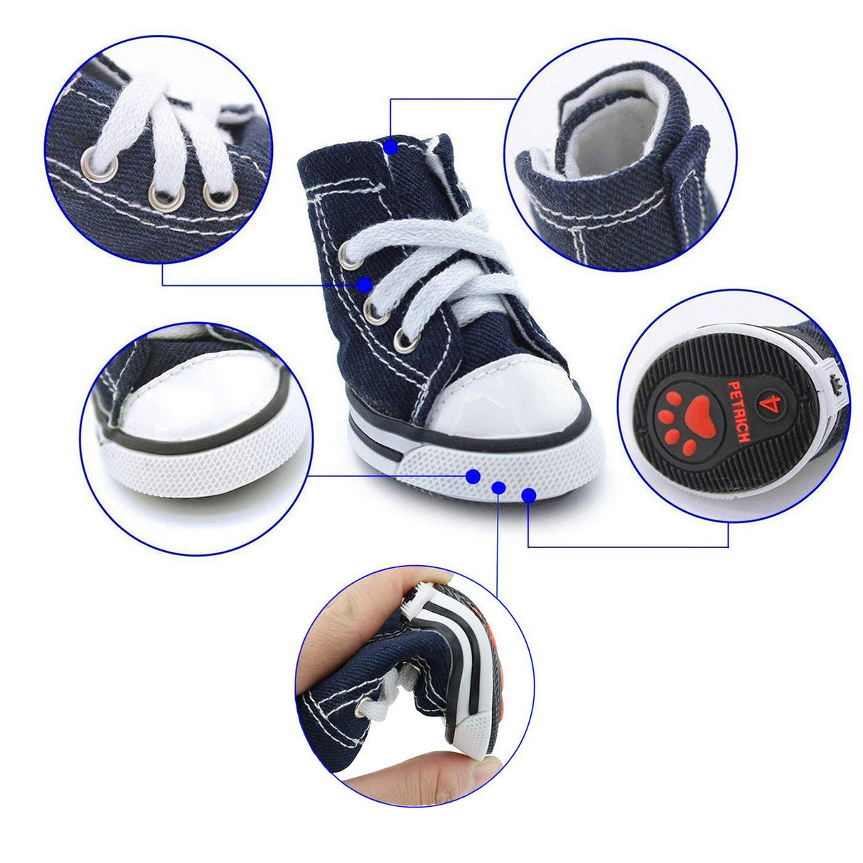 URBEST 4 Pcs Pet Dog Puppy Canvas Sport Shoes, Sneaker Boots, Outdoor Nonslip Causal Shoes (2#, Blue)