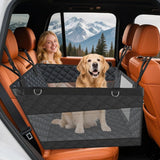 dessports Large PU Dog Car Seat - Waterproof Dog Back Seat Cover with 3 Mesh Windows - Hard Bottom Extender, Safety Belt, Non-Slip Hammock for SUV, Truck, Car