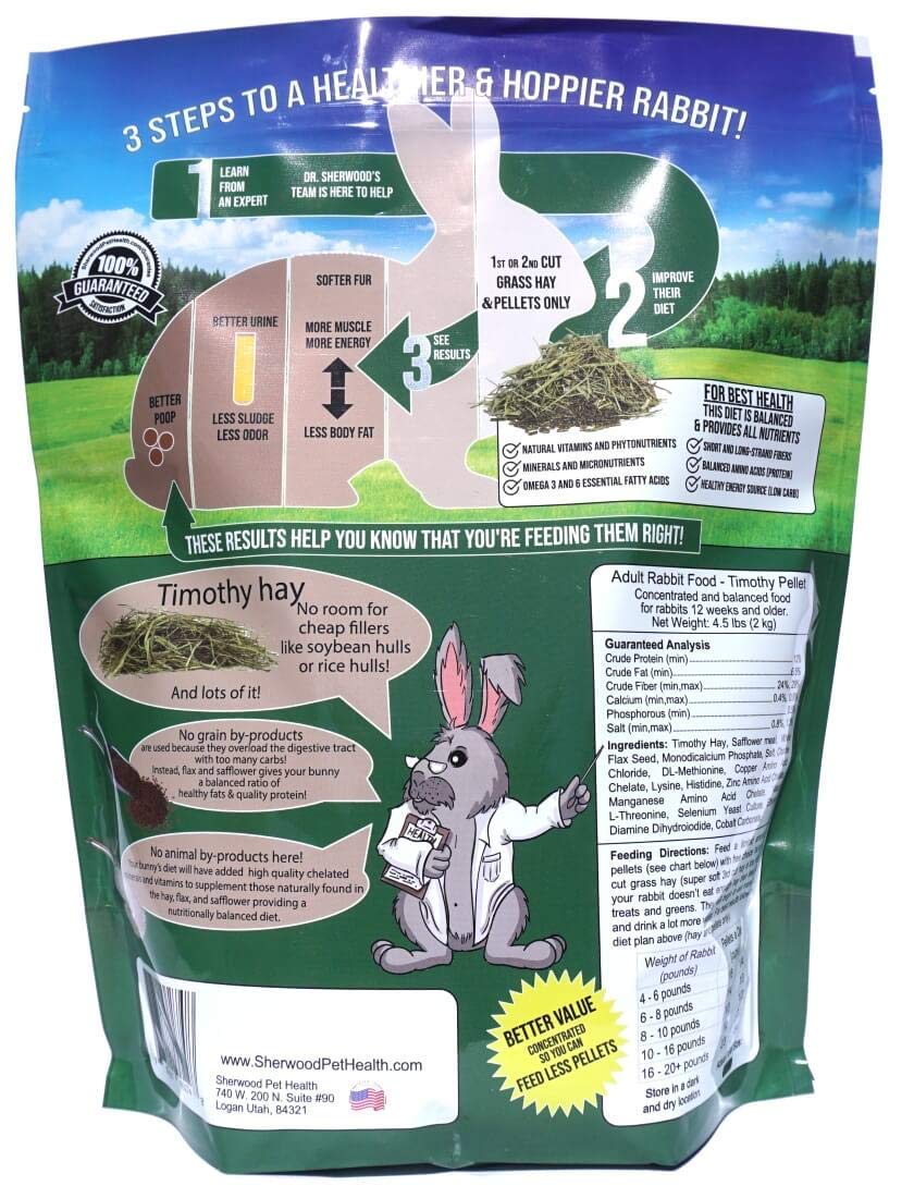 Sherwood Pet Health Adult Rabbit Food Timothy Hay Pellet 4.5 lbs. Hay-Based, Grain-Free, Soy-Free for Better Digestion