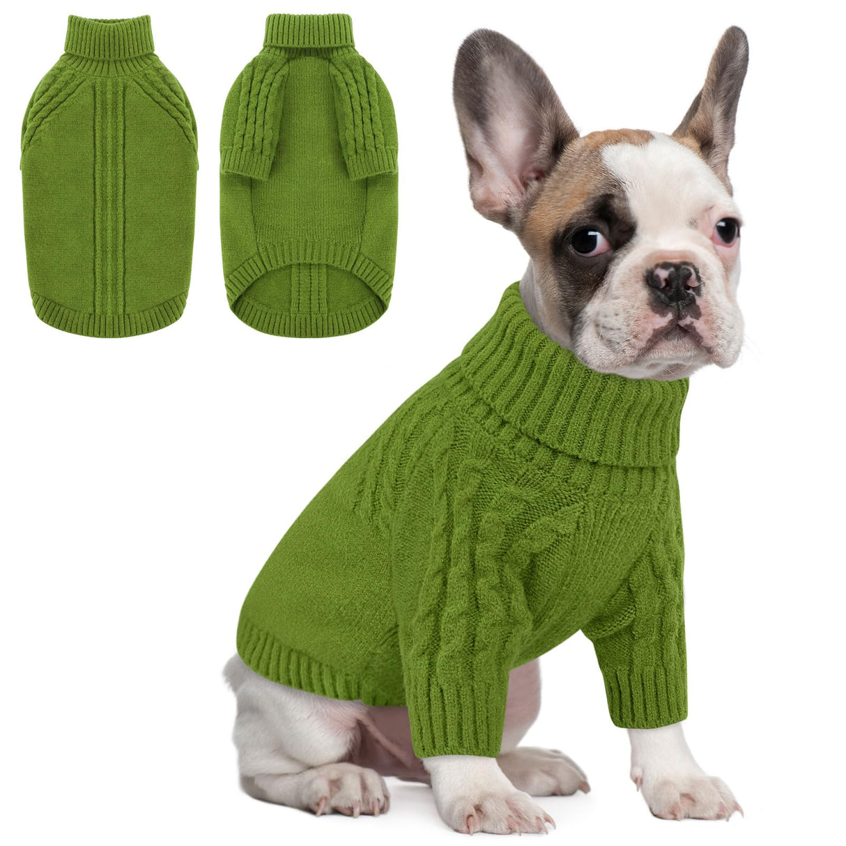 Queenmore Dog Sweater, Knit Turtleneck Long Sleeve Pet Sweater for Winter, Soft Warm Pullover with Stylish Patterns, Comfortable Cozy Dog Clothes for Small Dogs Puppy Chihuahua Yorkie (Green,XS)