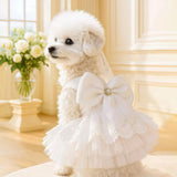 Luxury White Dog Wedding Dress with Pearl & Lace Tutu - Elegant Princess Outfit for Small Dogs/Cats, Ideal for Weddings, Birthdays, Photoshoots - S