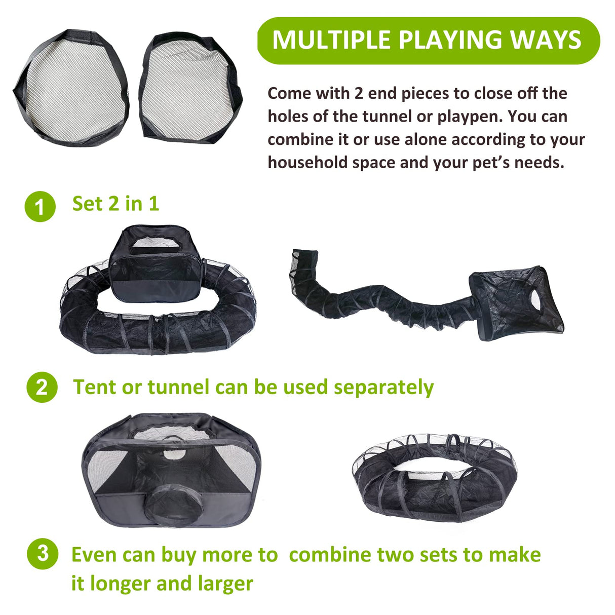 Guinea Pigs Playpen with Surround Tunnel,Pop Open Tent with Tube for Dwarf Rabbits,Chinchilla,Ferret and Other Small Animals to Run and Exercise Indoor or Outdoor (Playpen with Tunnel)