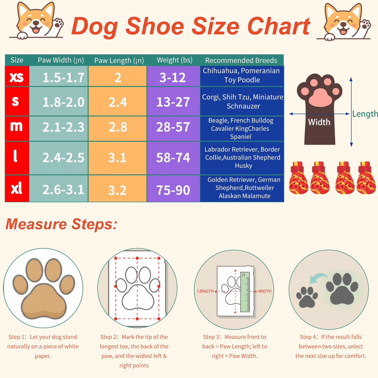 BassGaa Dog Shoes for Hot Pavement and Snow, Silicone Dog Booties for Small Medium Large Dogs, Waterproof Paw Protectors- Non-Slip, Adjustable Straps, Dog Boots for Beach/Rain/Hiking (Yellow Red, L)