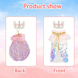 FLAdorepet Dog Princess Dress Costume with Rhinestones Crown,Pet Cat Cape Cloak Birthday Party Wedding Dress Up Outfits,Rainbow Mermaid Halloween Costume Clothes for Small Medium Large Dogs, Large