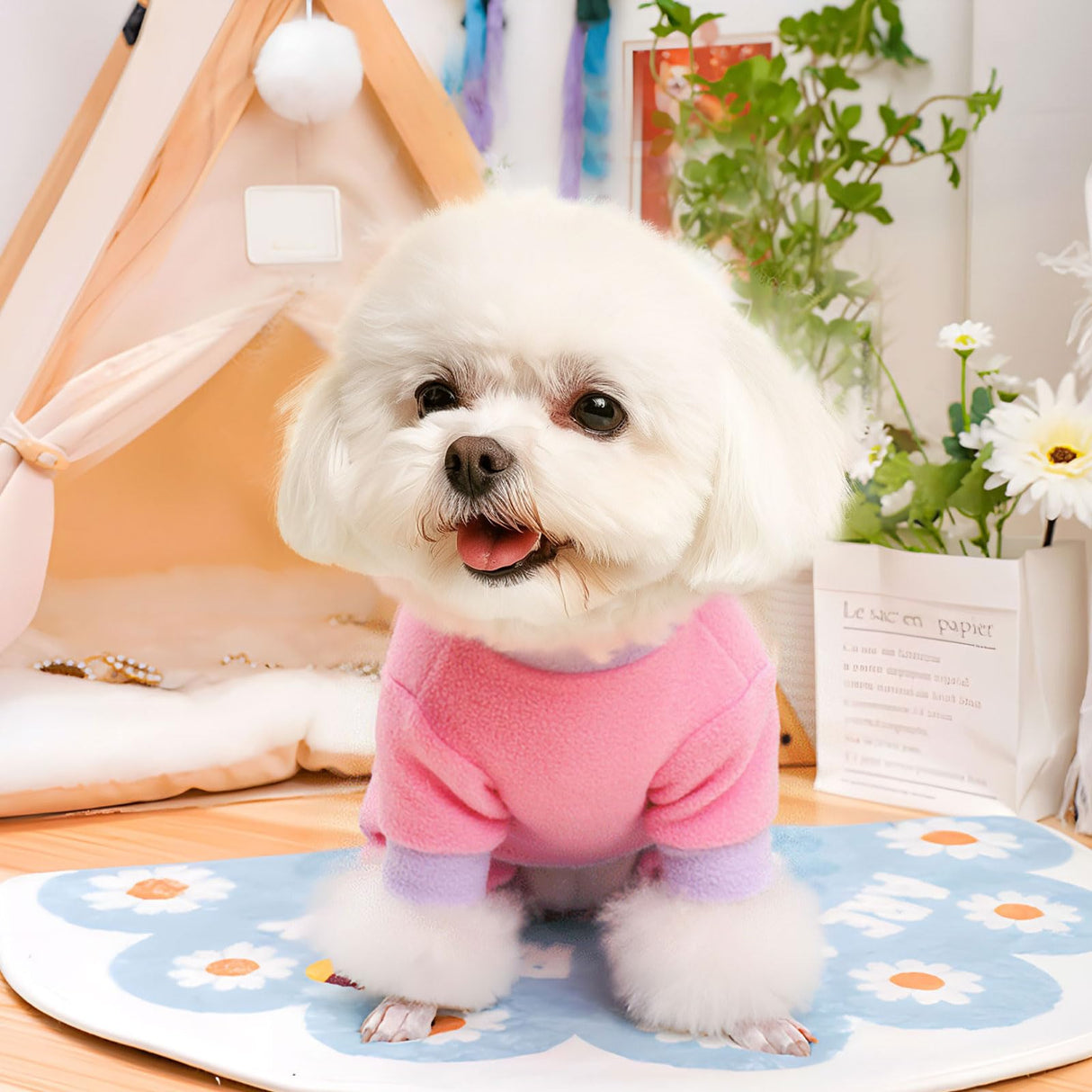AXIIJGL 2 Pack Dog Pajamas Small Sized Dog Fleece Pajamas Cute Fleece Sweater Doggy Sweater Love Pattern Onesies for Pjs Small Valentines Clothes