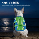 Dog Life Jacket, High Buoyancy Dog Life Vest with Handle for Swimming Boating, Adjustable Swimming Vest with Reflective Trim for Small Medium Large Dogs - Blue & Green, M