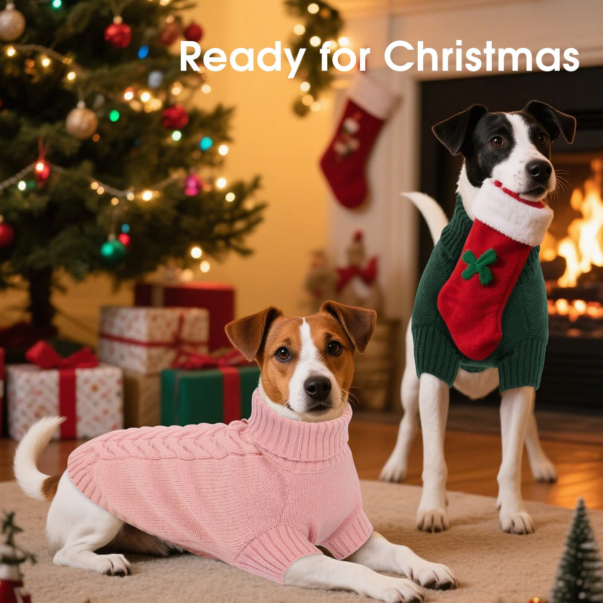 Dog Sweaters for Large Dogs Classic Turtleneck Dog Christmas Sweater Thick Warm Pullover Male Puppy Pet Stretch Knitwear Fall Winter Clothes with Leash Hole(Green, 2XL)