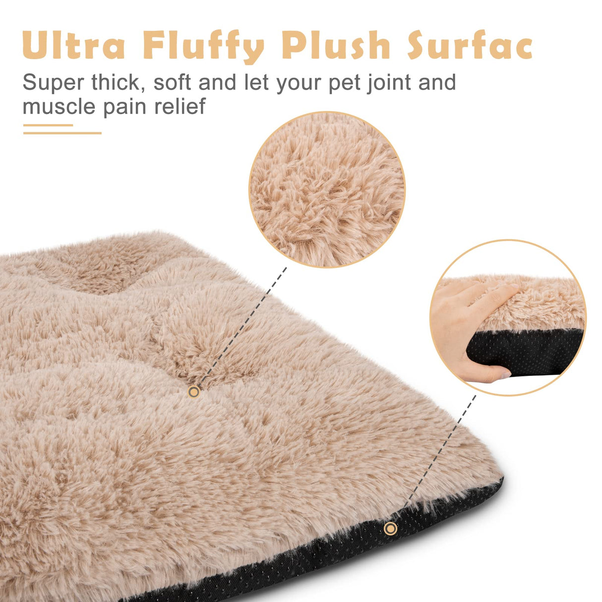 JOEJOY Dog Bed Crate Pad, Deluxe Plush Washable Dog Beds Fulffy Soft Kennel Pad Anti-Slip Pet Sleeping Mat for Medium Small Dogs, 29" x 21", Beige