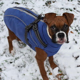Dog Winter Coat with Harness Built in Warm Puffer Dog Jackets for Small Medium Large Dogs Windproof Waterproof Outfit with Plush Lining and Reflective Stripes (Blue, L)