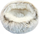 Cat Bed Round Fluffy Hooded Cat Bed Cave, Anti-Anxiety Cave Bed with Hooded Blanket, Cozy Cuddler Luxury Puppy Pet Bed, Anti-Slip Bottom and Machine Washable (Khaki, Medium)