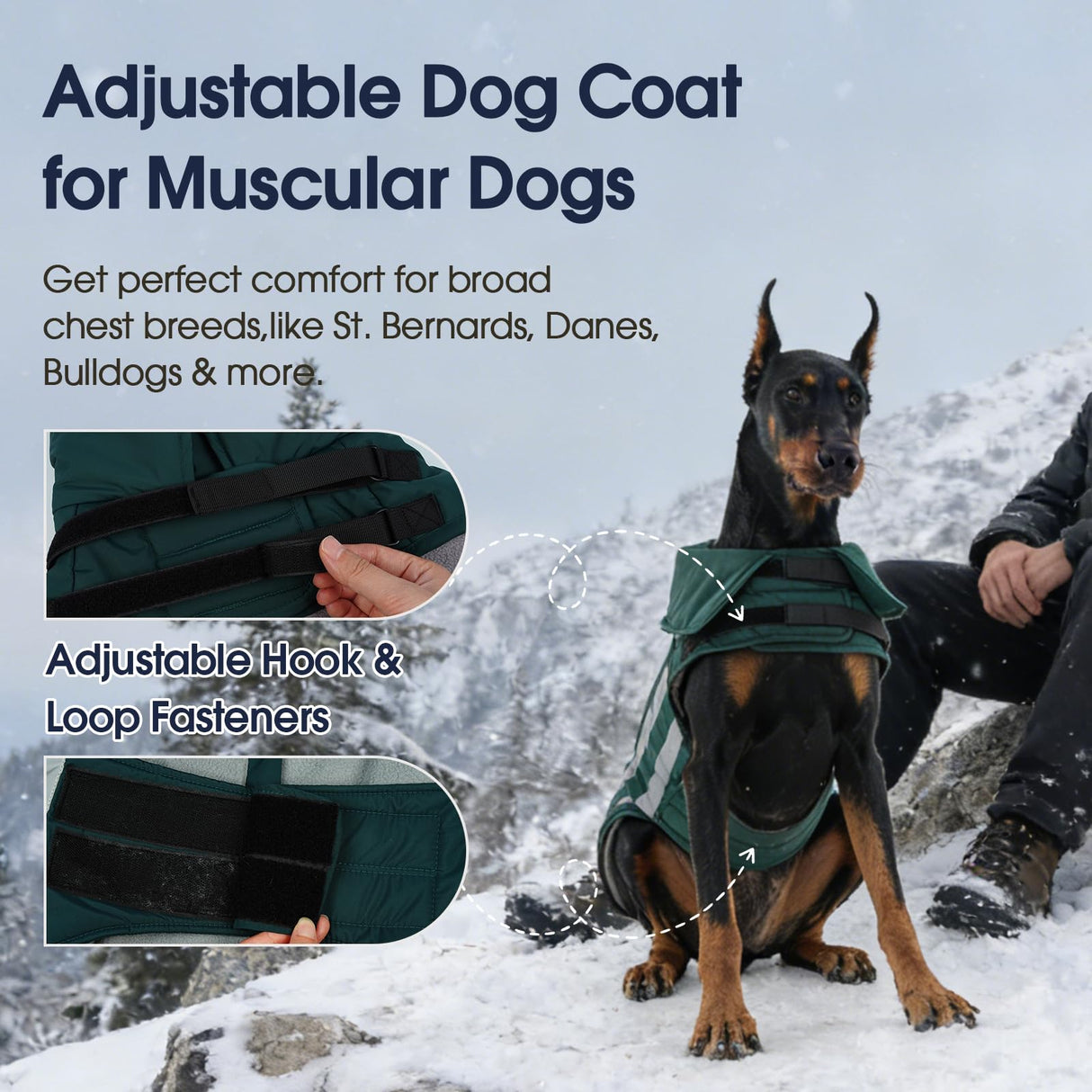 IECOii Dog Winter Coat - Deep Chest Breeds Reflective Dogs Coats Winter, Waterproof & Windproof Hunting Vests, Adjustable Snow Jackets for Large Breeds, Pitbull Outdoor Vest Jacket, Green, Sizes XL
