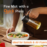 16oz/470ml Glass Olive Oil Sprayer for Cooking – 2 in 1 Olive Oil Dispenser Bottle for Kitchen Gadgets and Air Fryer Accessories, Salad, BBQ - Black