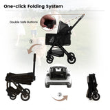 Foldable Dog Stroller for Small Dogs & Cats Portable Compact Pet Stroller Up to 35lbs Medium Pets One Click Folding Large Cat Carriage with Convertible Canopy Storage Basket - Black
