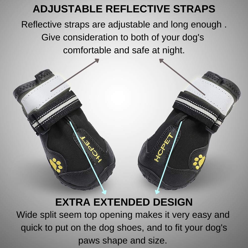 Teamoo Dog Snow Boots for Winter Durable Waterproof Anti-Slip Dog Booties for Winter Dog Shoes for Medium Large Size Dogs with Adjustable Reflective Straps Dog Boots & Paw Protectors Black Size 8