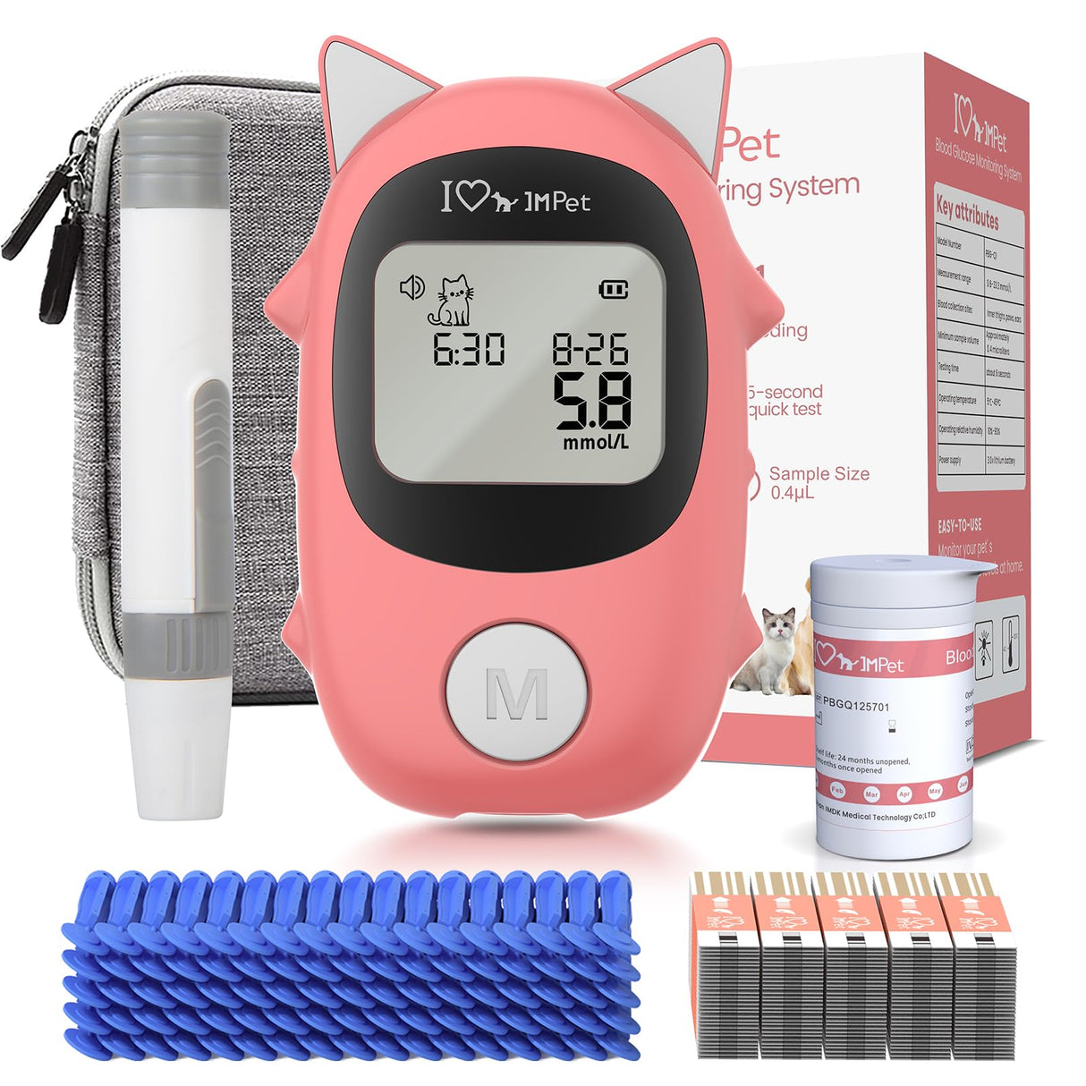 Jettiplex Pet Glucose Meter Kit,Pet Blood Sugar Monitor Kit for Dogs, Cats, Rabbits & Small Animals - Complete Health Tracking Set with 50 Strips & 50 Lancets, Featuring Simple-Use Meter for Gentle & Reliable Health Tracking（orange-red）