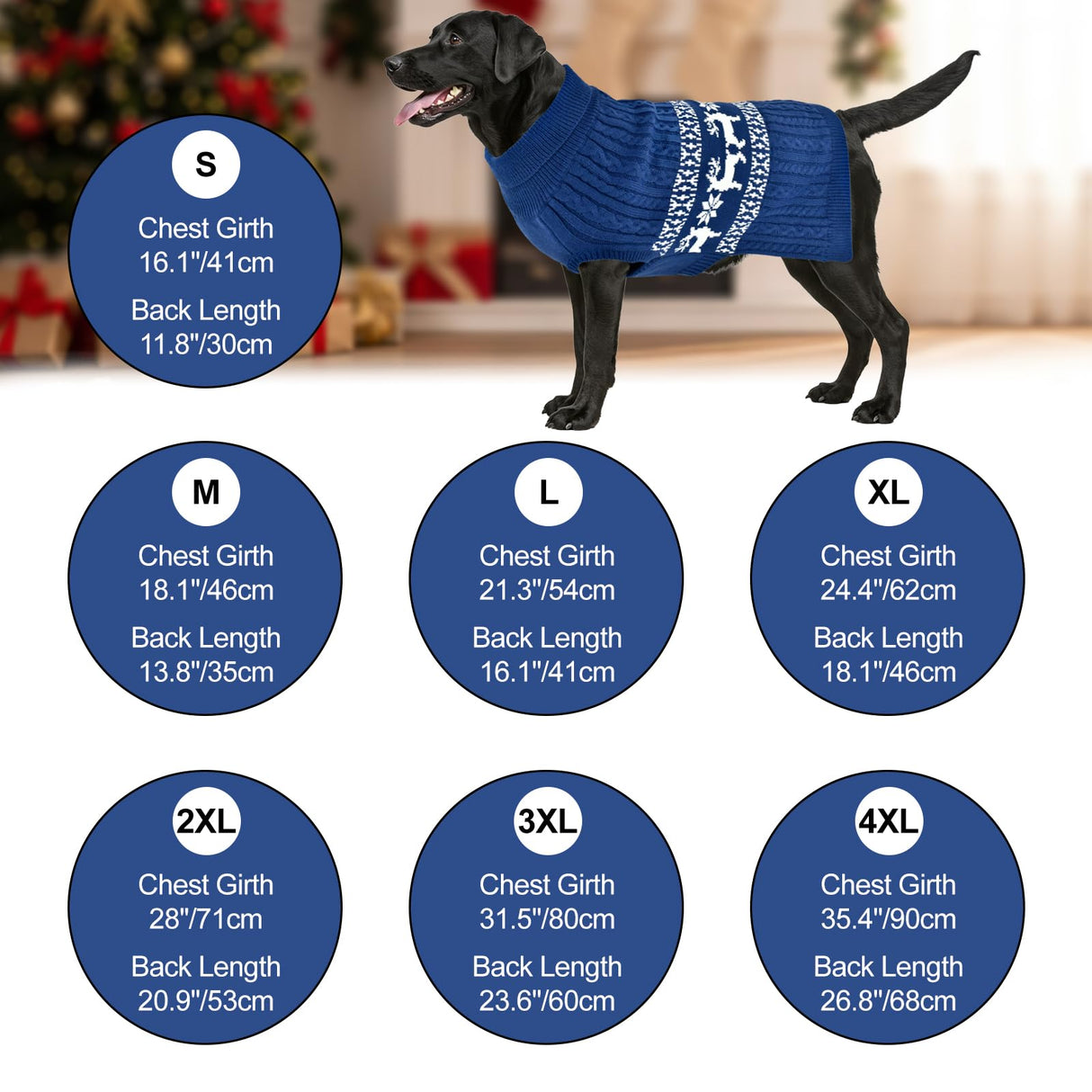 Vehomy Christmas Dog Turtleneck Sweater Christmas Pet Cable-Knit Sweater with Snowflake Pattern Cold Weather Pullover Sweaters Xmas Pet Knitwear Apparel Outfit for Small Medium Large Dogs Navy 3XL