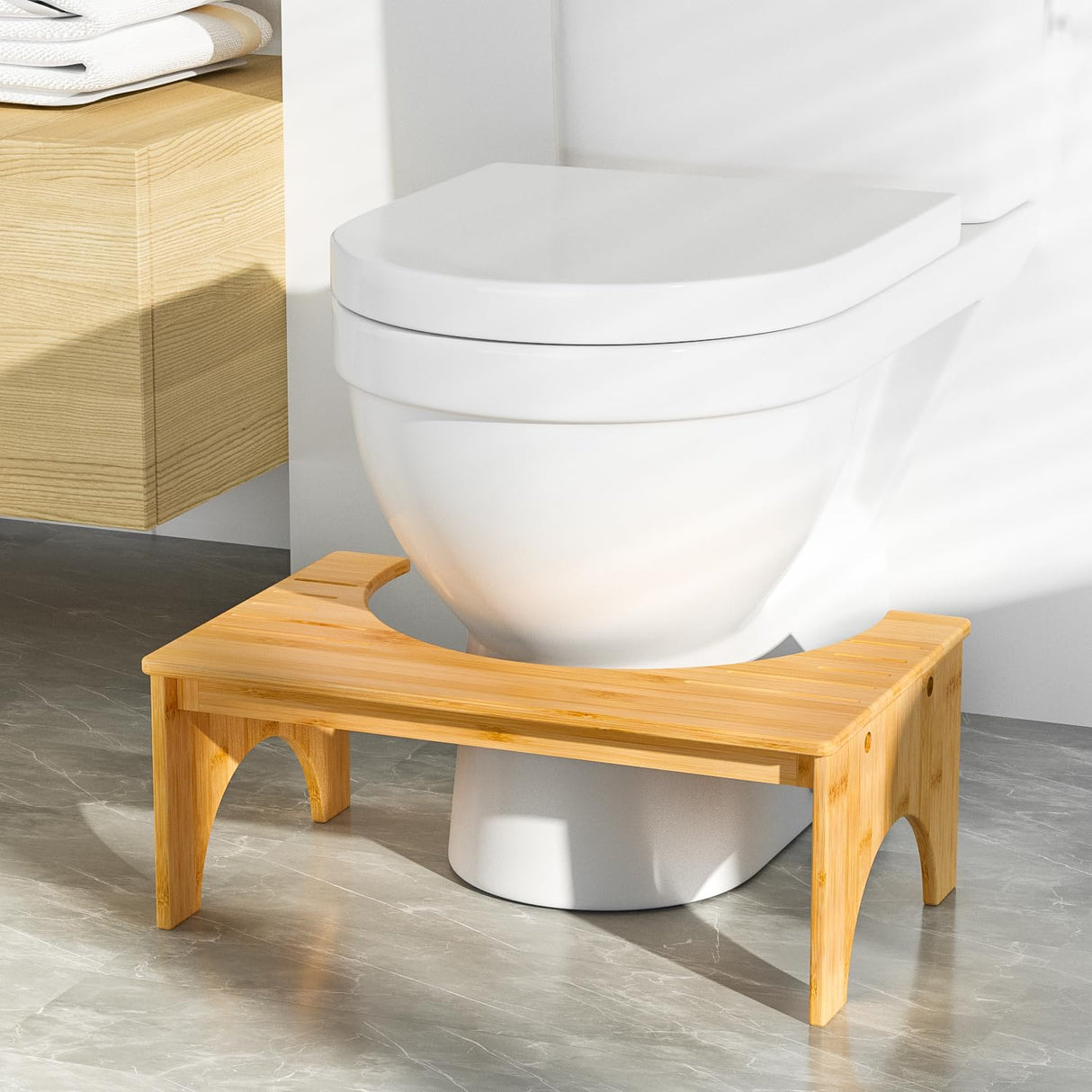 PheeHong Toilet Stool Bamboo Poop Stool for Bathroom - 7 Inches Height for Adults and Kids Squat Foot Stool can Relieve Intestinal Pressure and Help Defecation