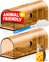 Motel Mouse Humane Mouse Traps No Kill Live Catch and Release 2 Pack - Reusable, Easy to Use & Clean, No Touch Release, Sensitive Includes Cleaning Brush, Instruction Manual & Video - Mousetrap Indoor