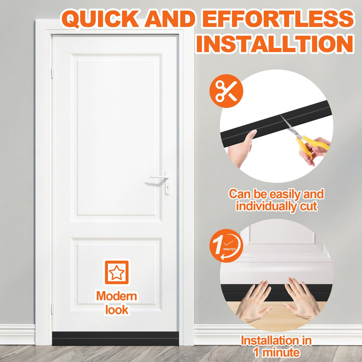 OXRQ Door Draft Stopper, Door Sweep for Bottom of Door, Weather Stripping Door Seal Gap Filler Bottom Blocker Soundproofing Cold Air Insulation Save Energy Install Quickly Easily (Black, 39‘’)