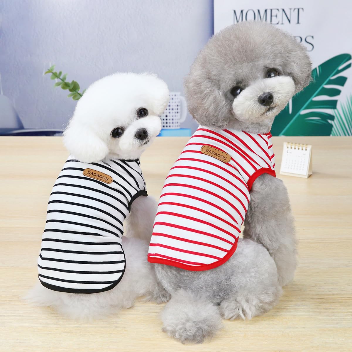 Preferhouse Dog T-Shirts for Extra Large Dogs 2 Pack, XL Dog Sleeveless Striped Vests Dog Pullover T-Shirts Lightweight Puppy Kitten Tank Top Cat Tee for Schnauzer, RedBlack-XL